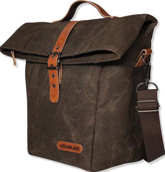 WELKINLAND 6H Insulation Leakproof Waxed Canvas Lunch Bag, Brown Heavy-Duty Lunch Bags, Lunch Tote Bags For Men, Men Lunch Box For Work