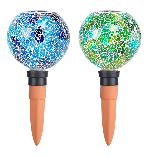Chonsun Terracotta Watering Spikes Mosaic Plant Watering Globes for Outdoor Plants 2 Pack Automatic Plant Waterer Indoor for Pots Garden Office