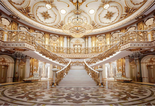 Baocicco 9x6ft Retro Palace Backdrop for Photography Gold Hall Staircase Luxury Chandelier Ceiling Mural Photography