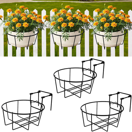 OYMVEKIK Adjustable Hanging Railing Planter, 3 Pack Fit 1.5 to 4.5 Inches Railing, Weather-Resistant Metal Balcony Rail Planters, Work for Outdoor Fence Deck Garden Patio Halloween Christmas Decor