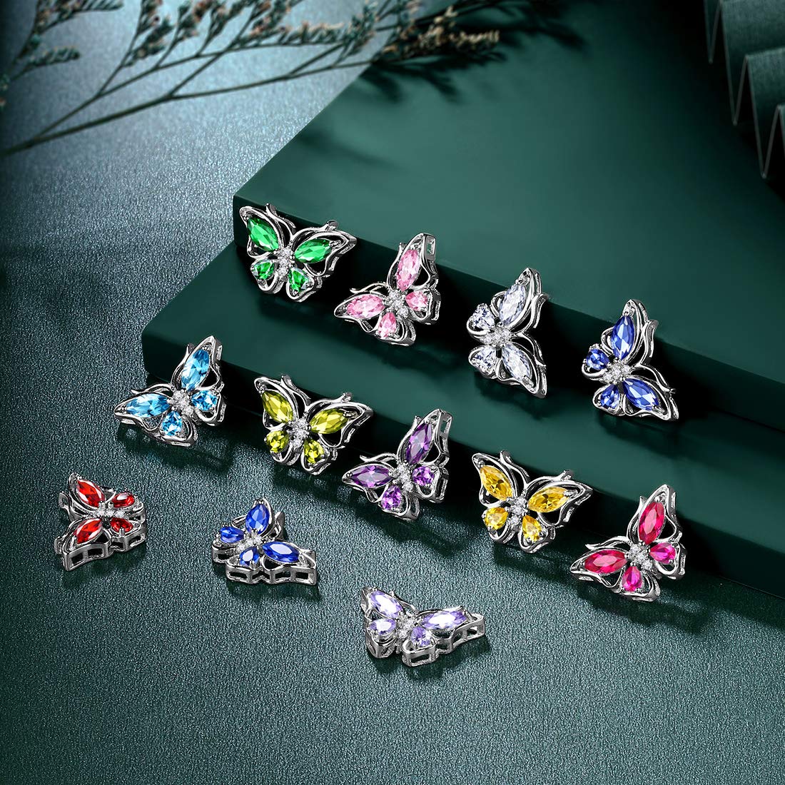 Hipunk Butterfly Green Jewelry Sets Birthstone Women 925 Sterling Silver May-Emerald Birth Stone Animal Butterflies Jewelry Sets/Earring Set Crystal Birthday Jewelry SS0001G