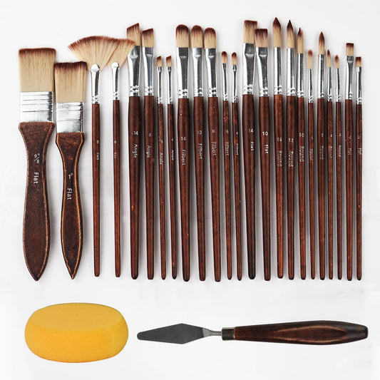 26pcs Paint Brush Set, Acrylic Paint Brushes, Paint Brushes with Filbert, Flat, Angle, Fan, Round, Acrylic Brush for Watercolor, Acrylic Canvas Paintings, Face Painting, Body Painting
