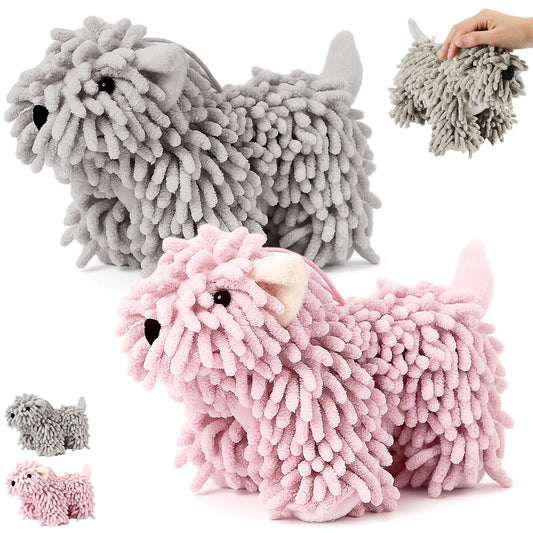 Tegeme 2 Pcs Chenille Dog Hand Towel Fuzzy Dog Towel Absorbent Microfiber Soft for Bathroom Kitchen Washstand (Grey Pink)