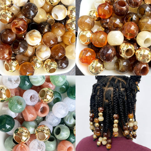 280Pcs Hair Beads for Braids Large Hole African Hair Bead for Women for Large Braids 14mm Brown Jumbo Pony Beads for Braiding Jewelry Making Macrame Crafts Assorted Colors Beading Supplies