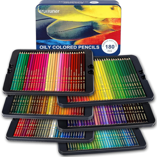 LBW 180 Colored Pencils for Adult Coloring Books, 12 Metallic Pencil, Oil Based Soft Core Professional Color Pencils Set for Artists Beginners, Ideal for Drawing Coloring Sketching Blending
