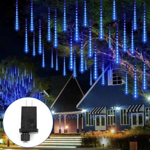 Meteors Shower Lights - 192 LED Falling Rain Lights | 11.8-Inch Waterproof Blue Outdoor Decor