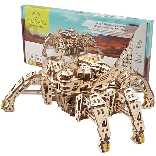 UGEARS Hexapod Explorer 3D Puzzle - Walking Robot Wooden Model Kits for Adults to Build - Self-Propelled 6-Legged Mechanical Crawler Craft Kit - 3D Wooden Puzzles for Adults