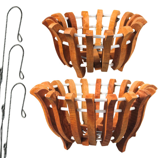 DESQUIGGLE 2 Rustic Specialist Orchid Baskets with Hangers for Outdoors, Lotus Flower Shape, 1 is 10 Inches Wide, 1 is 8 Inches, Orchid Tree Hanger