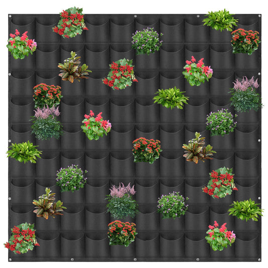 90 Pockets Hanging Planter Bags, Hanging Vertical Wall Mounted Plant Planting Grow Bags, Herb Garden Planter Outdoor Indoor Growing Bag, Gardening Vertical Greening Flower Container(1.1m×1.1m, Black)