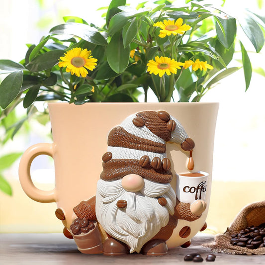 GUGUGO Coffee Cup Gnome Plant Pots, Cute Unique Flower Pots for Indoor Plants, Funky Small Planters with Drainage Holes, Eclectic Home Decor Aesthetic, Funny Gardening Planter for Couple Gift, Male