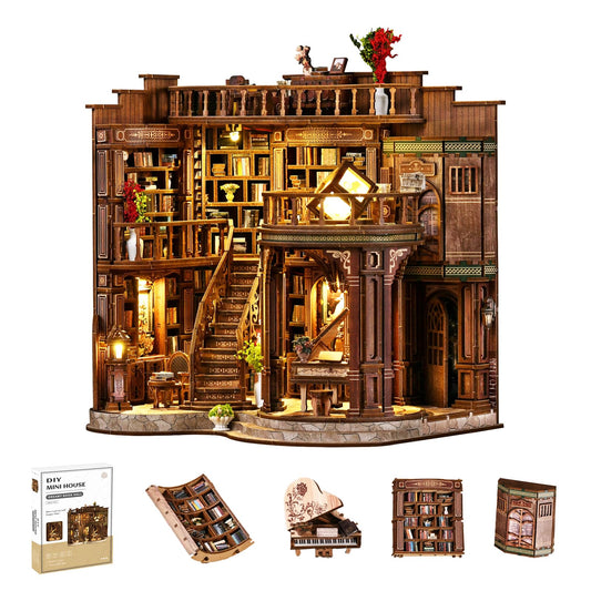 Book Nook Kit - DIY Miniature House Kit for Adults and Teens, 3D Wooden Puzzle Book Nook Craft Bookshelf Decor, Gifts for Family, Friends, Dreamy Book Hall