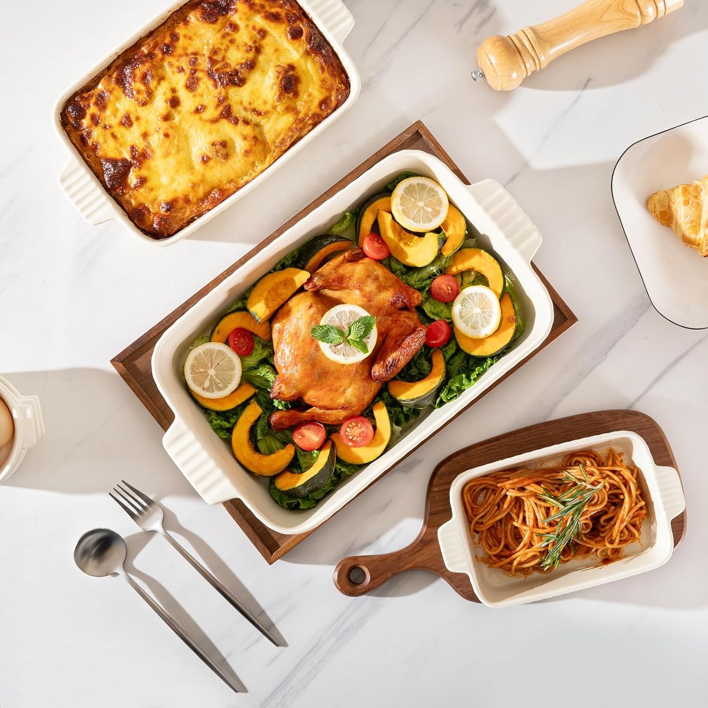 Sweejar Ceramic Baking Dish Set - Versatile Porcelain Casserole Dishes with Handle for Lasagna & Brownies | Beige
