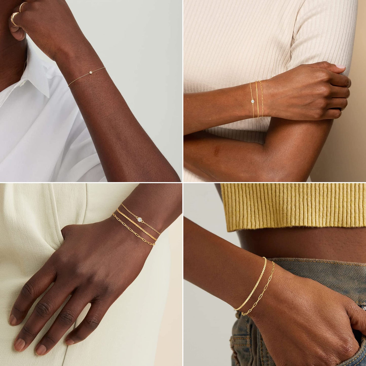 Dainty Bracelets for Women Trendy, 14k Gold Plated Stackable Bracelets Layered Paperclip Snake Chain Bracelet Set Fashion Minimalist Simple Bracelets Cute CZ Jewelry Gifts for Women