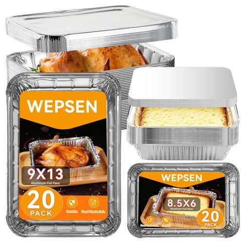 40 Pack Aluminum Pans with Lids,20 Large 9x13" Aluminum Pans Disposable (10 Thick Large Lids) & 20 Medium 8.5x6" Foil Pans (20 Foil Covers), Aluminum Trays With Lids for Baking, Meal Prep, Takeout