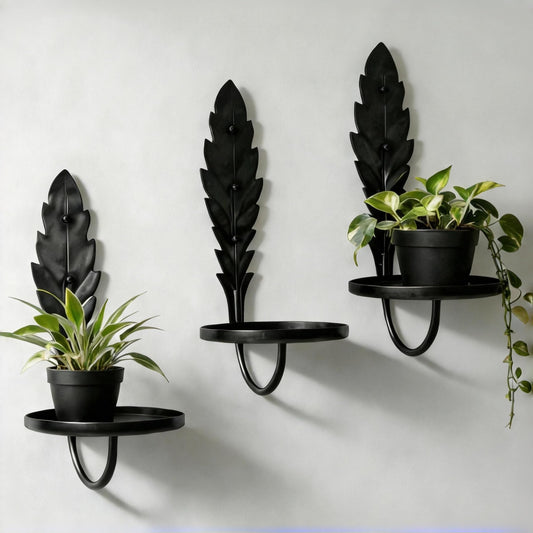 mxyteabz Black Wall Plant Holder Indoor - Set of 3 Modern Hanging Planters for Indoor Plants - Minimalist Wall Mounted Plant Hanger & Decor Shelves for Window, Living Room, Office