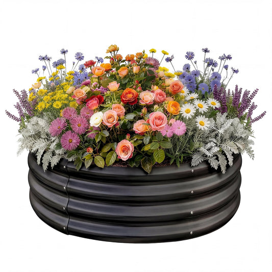 Land Guard Galvanized Raised Garden Bed Kit, Planter Boxes Outdoor, Round Large Metal Garden Beds for Vegetables(Gray)……