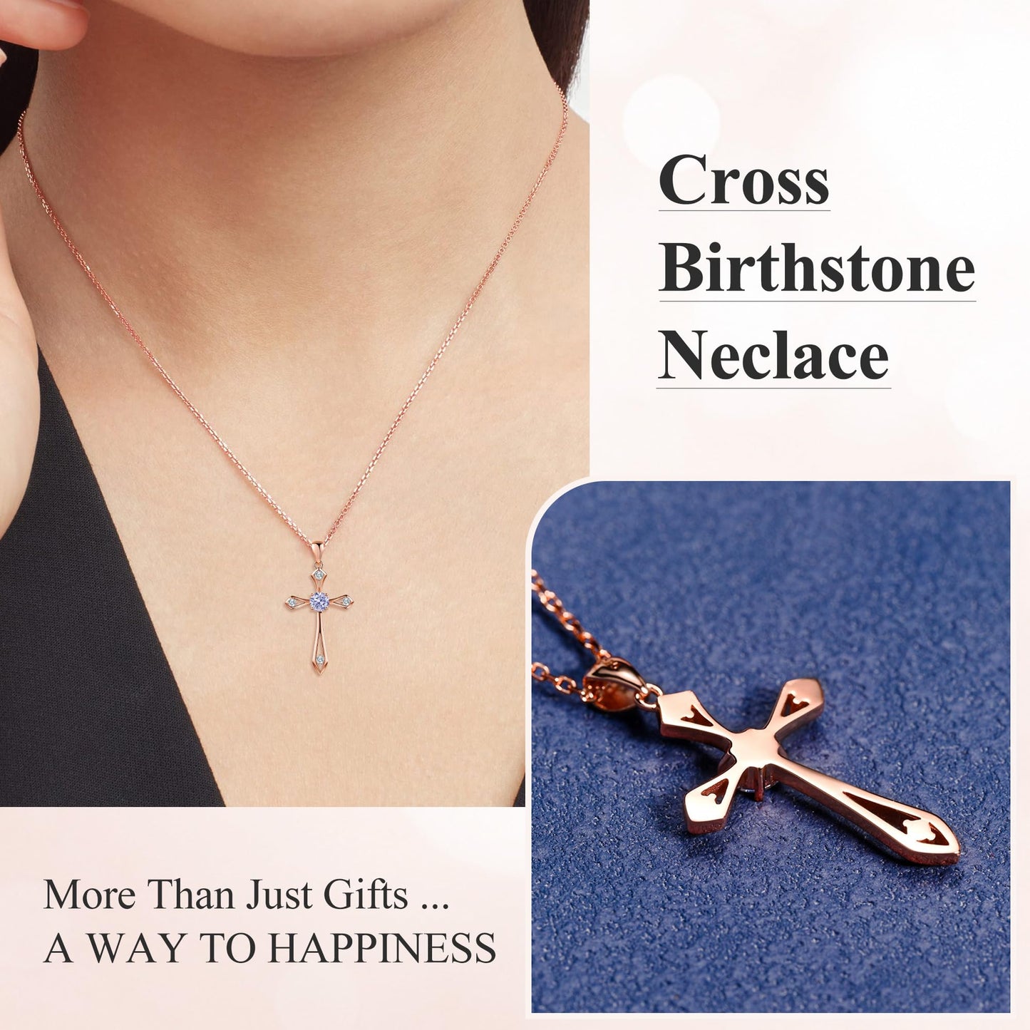 QUALISE Cross Necklace for Women,925 Sterling Silver Birthstone Necklace,Violet-June Birthstone Cross Necklace, Faith Religious Fine Jewelry Valentines Day Gifts Birthday Holiday Gifts for Her
