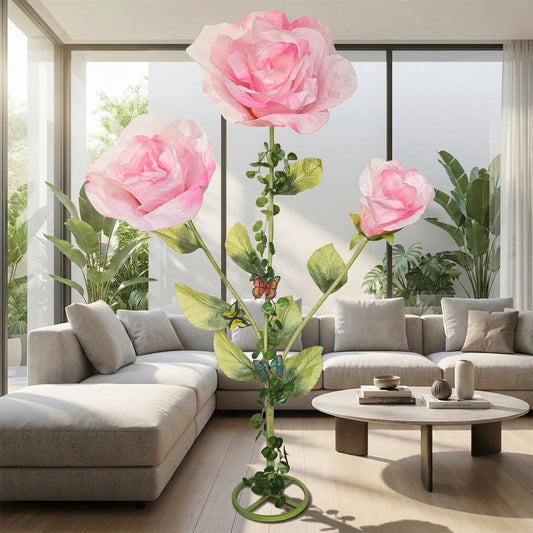 RiKoDaM 6.5FT Giant Flowers for Decoration, Big Artificial Flowers with Stand, Waterproof Large Handcrafted Paper Flowers for Wedding, Outdoor Garden, Shop Window Display, Home Decor(White Rose)