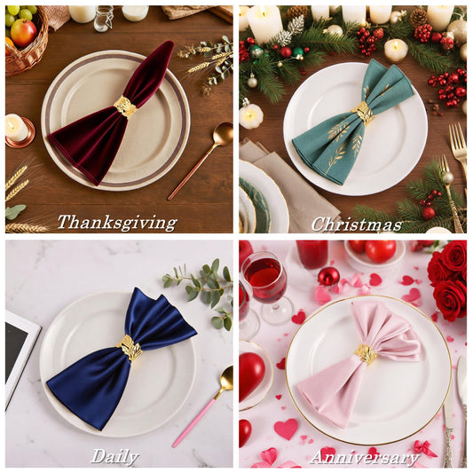12 Pcs Gold Leaf Napkin Rings Set,Hollow-Out Golden Leaves Napkins Rings Elegant Alloy Holders Bulk for Art Gathering,Thanksgiving Christmas Table Setting Decor,Party Decoration,Daily Use(Round 12)