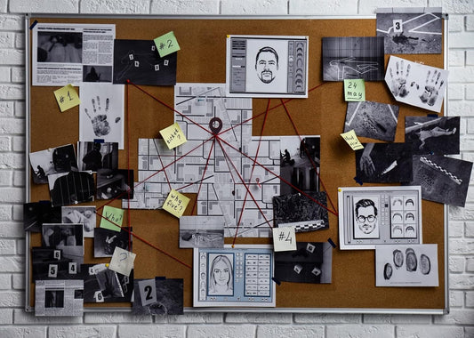 BELECO 9x6ft Fabric Spy Theme Detective Photography Backdrop Detective Board with Crime Scene Photos Fingerprint Clues