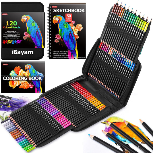 iBayam 123-Pack Colored Pencils Set with 3-Color Sketch Book, Coloring Pencils, Art Supplies Sketching Kits, Professional Artist Drawing Pencils for Artists, Adult