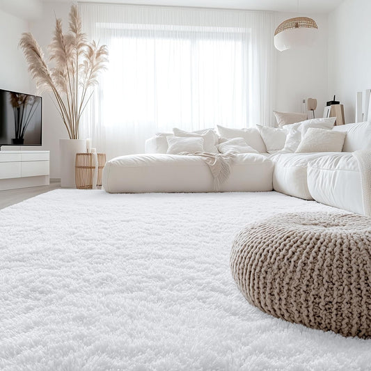 OLANLY Large Area Rug - Soft Fluffy Shaggy Indoor Carpet for Living Room & Bedroom | 8x10, White