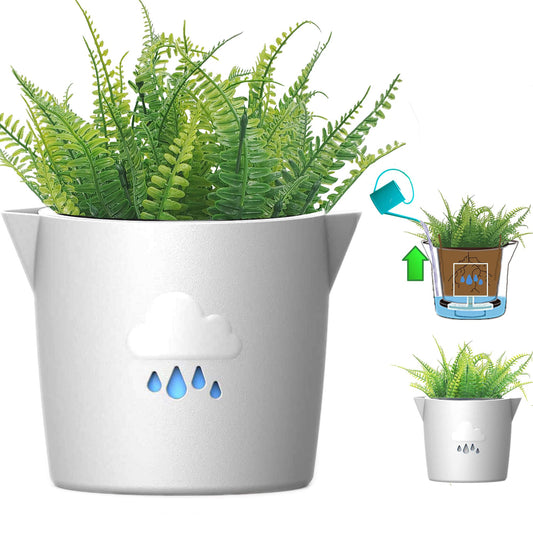 King's Gardening Clever Pot - Self Watering Pot for Indoor Outdoor Use, Animated Cloud Water Level Indicator, UV Resistant Planter, Ideal for Flowers, African Violets, and More 8" (Pearl Cloud)