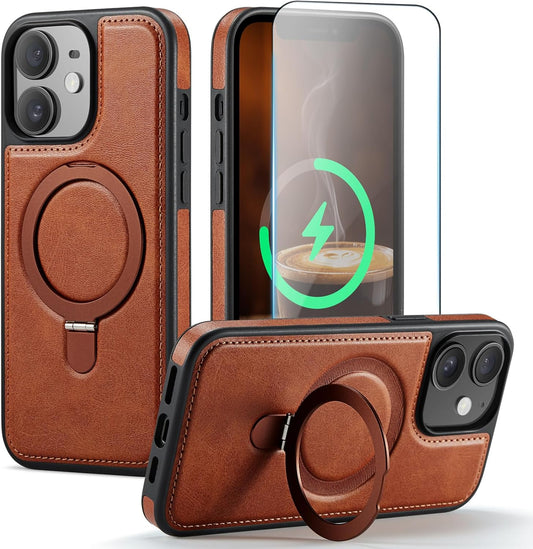 12/12 6.1", for iPhone Pro Case with Stand, Compatible with MagSafe, Slim PU Leather & TPU Drop-Proof Protective