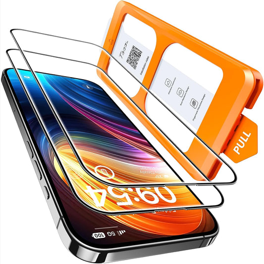16 9H 2 Pack TOCOL for iPhone Screen Protector, Full Coverage Hardness Easy Installation Military Grade Shatterproof HD