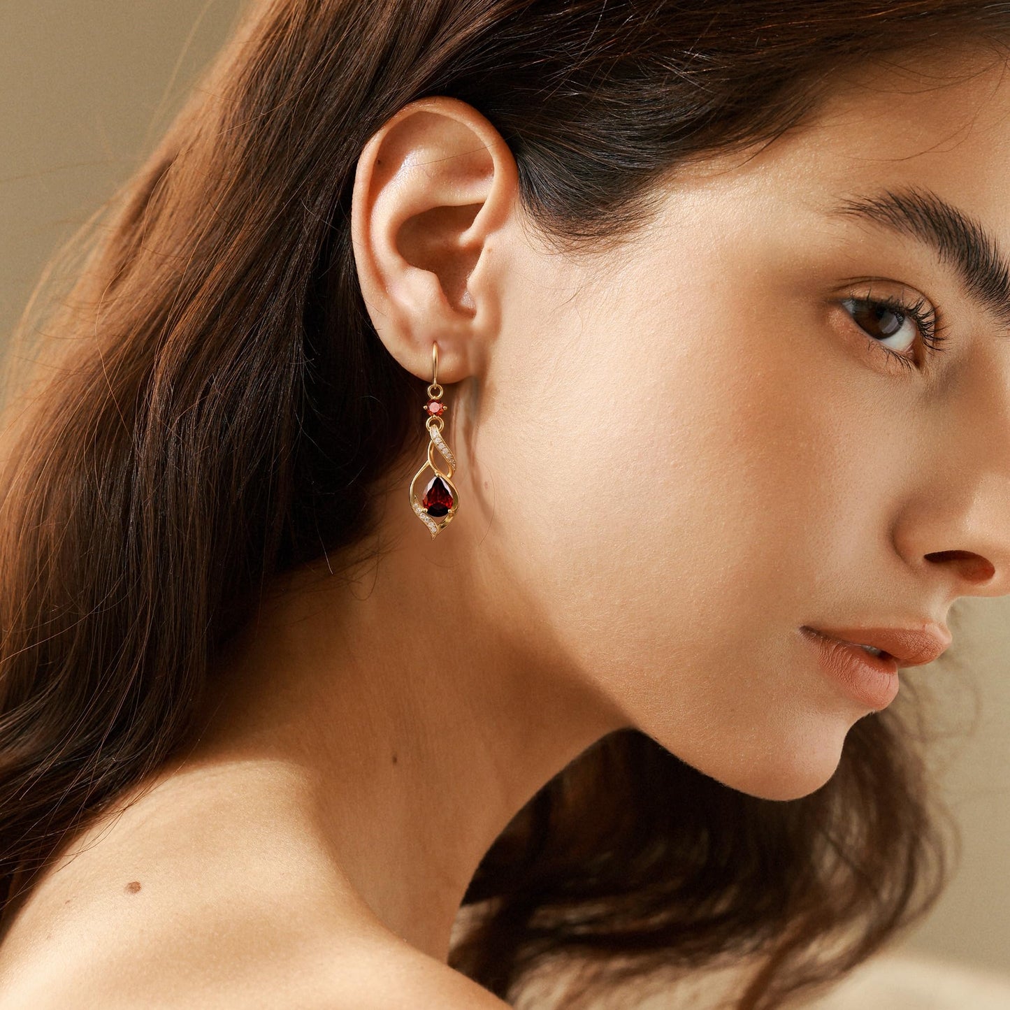 FANCIME 14K Gold Plated January Birthstone Dangle Earrings for Women Teardrop Garnet Earrings S925 Sterling Silver infinity Love Birthday Gifts for Mom Women