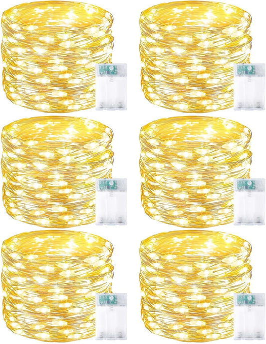 Skiennix 6 Pack Fairy Lights - Battery Operated 20FT 60LED String Lights for Indoor/Outdoor Decor | Warm White