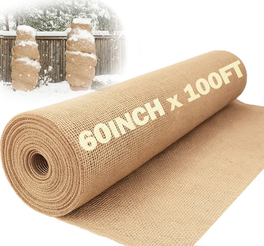 Liaycco 60" x 100 Feet Burlap Fabric Roll 33 Yards – Burlap Fabric by The Yard for Tree Wrap, Garden Plant Cover, Weed Barrier, Landscaping & DIY Crafts, Ideal for Outdoor Winter Protection