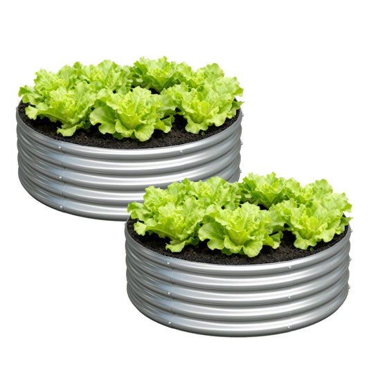 Foxlang 3x3x1ft(2 Pack) Galvanized Round Raised Garden Bed,Outdoor Planter Box Metal Patio Kit Planting Bed for Vegetables Flowers Herb,Silver