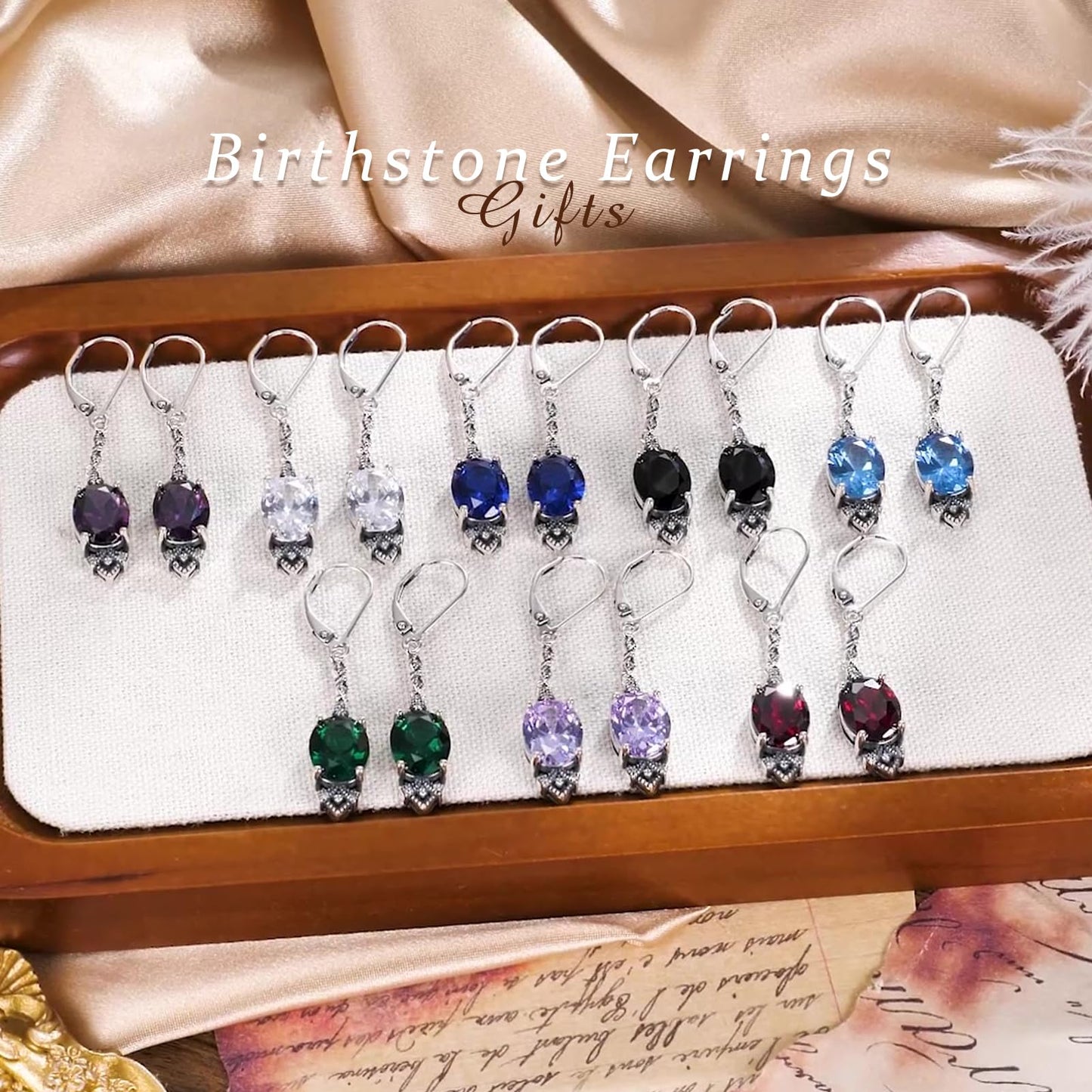 Vintage Sapphire Blue Earrings 925 Sterling Silver Retro Antique Looking Leverback Dangle Drop Earrings with Oval September Birthstone, Anniversary Jewelry Gifts for Women