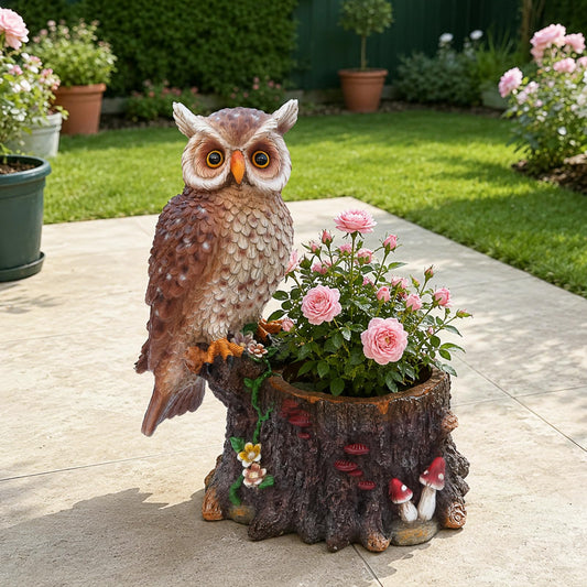 Decorative Owl Flower Pot Resin - Hand-Painted Animal Succulent Planter, Small Bonsai Pot with Drainage, Whimsical Garden Statues for Patio Balcony, Creative Birthday Gift Idea for Women Mom Friends