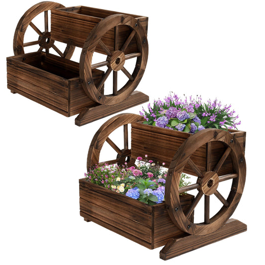 OIPRTGFJ Wooden Wagon Planter Box Garden Planter with Wheels (2-Tier Planter Box-2PCS)