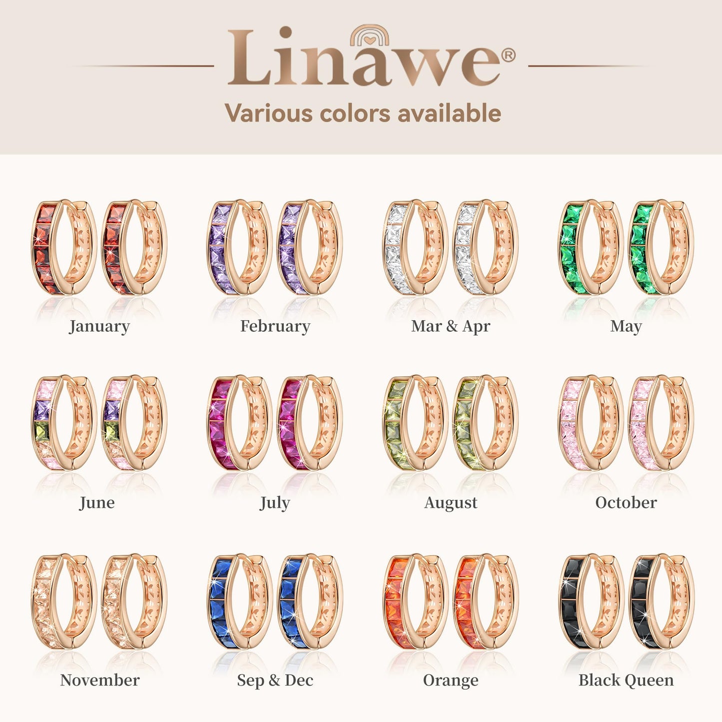 Linawe Peridot Green Hoop Earrings for Women, Rose Gold Huggie Earrings, Cubic Zirconia Earrings Studs, Helix Small Hoop Piercing Jewelry, Rhinestone Crystal Dainty Earrings