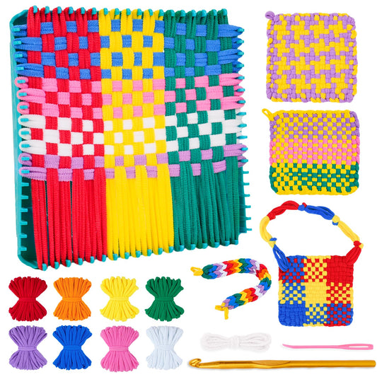 PREBOX Potholder Weaving Loom Kit for Kids and Beginners, Knitting Crafts for Girls Ages 6-12 Year Old, 7" Pot Holder Loom with 224 Loops, Great Christmas & Birthday Gifts