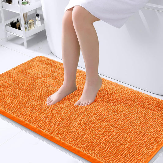 OLANLY Bathroom Runner Rugs - Extra Soft Chenille Bath Mats | Quick-Dry, Machine Washable, 44x24, Orange