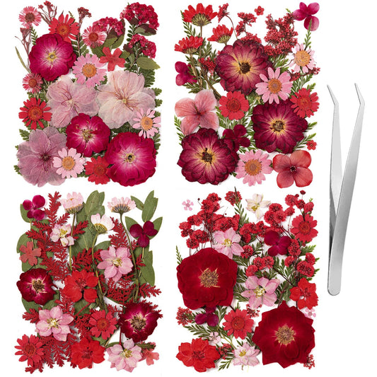 101 PCS Red Dried Pressed Flowers for Christmas Crafts Resin, Red Real Nature Flowers Bulk for DIY Holiday Cake Card Scrapbook Supplies, Large Dried Flowers for Soap Candle Making