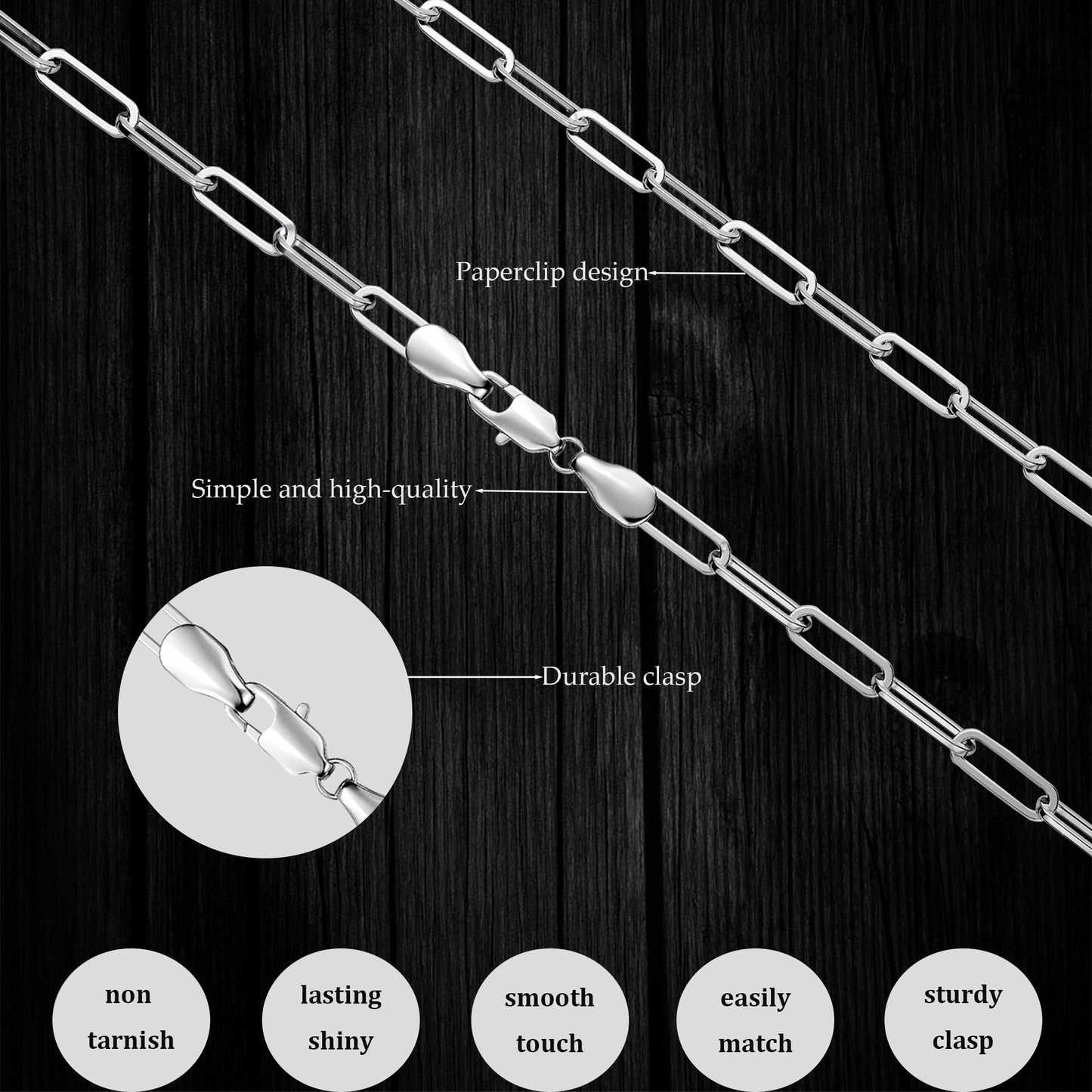 MBW Silver Chain Necklace, Simple 925 Sterling Silver Paperclip Necklaces for Men Trendy 20in Long Minimalist Chunky Thick Waterproof Fashion Link Necklace Jewelry Gifts for Women