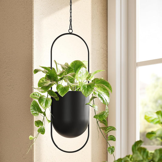 Bamworld Hanging Planters for Indoor Outdoor Plants Metal Hanging Pots for Plants 5.5 Inch Modern Hanging Baskets Window Plant Hanger Ceiling Hanging Flower Pots with Chain for Wall Decor (Black)