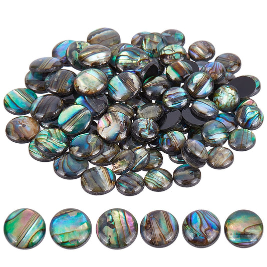BENECREAT 90PCS Natural Abalone Shell Coin 8mm 10mm Flat Round Paua Shell Cabochons Beads with Storage Containers for Photo Frames, Clay Cups Decoration