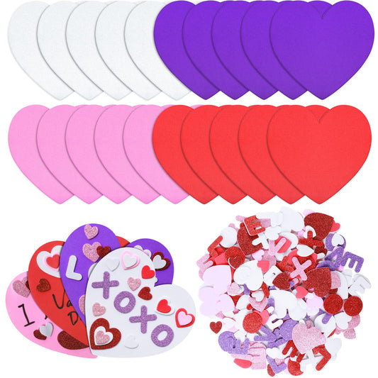 24 Sets Valentine's Day Large Foam Hearts for Crafts 6 Inch Self Adhesive Foam Stickers Hearts Shape for Valentines Day DIY Party Favors Decorations Teacher Supplies