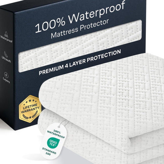 100% Waterproof Mattress Protector by [Brand Name] - Full Size, Noiseless & Cooling Bamboo Viscose for Ultimate Spill & Stain Defense (White)