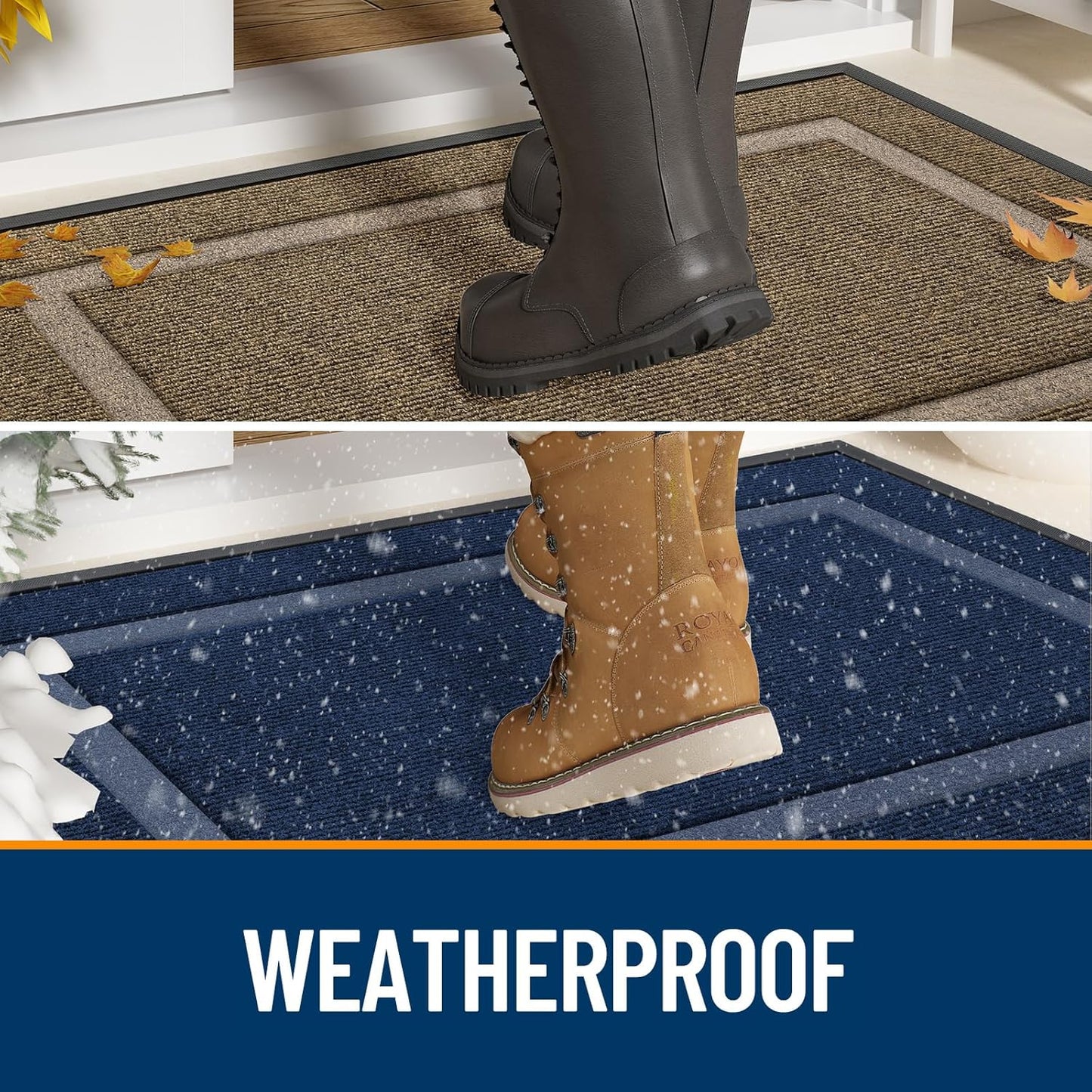 OLANLY Waterproof Front Door Mat - All-Season Indoor/Outdoor Doormat | Sturdy Rubber, Easy Clean, 35x23, Light Blue