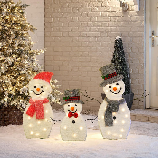 Dazzle Bright Snowman Christmas Decorations, 3-Piece Light Up 2D Snowman Family, 60 L Snowman Waterproof for Indoor or Outdoor Garden Yard Lawn Holiday Party Decor (Plush)