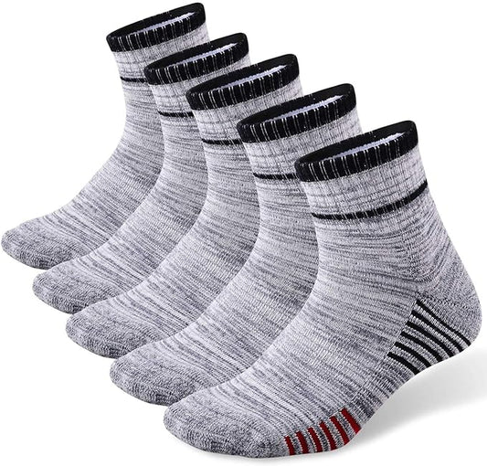 FEIDEER Men's Walking Hiking Socks, Wicking Cushion Quarter Crew Socks for Mens Outdoor Sports, 3/4/5 Pair, 6-15 Size