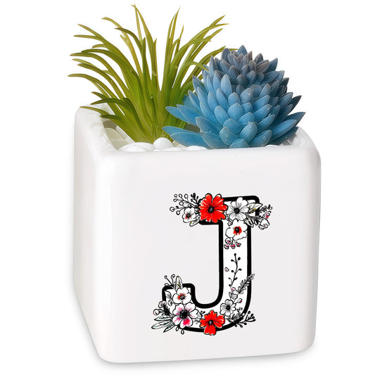 BJDAMAI Succulent Planter Flower Plant Pot Small, Personalized Cute Cool Novelty Mini Practical Trendy Tiny Artsy Western Country Gifts (Letter J)