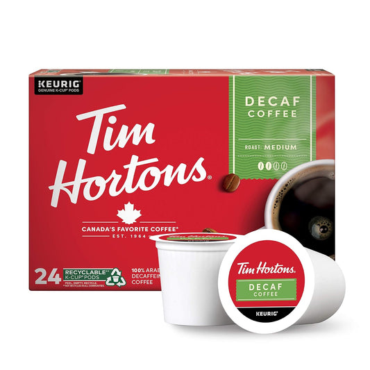 Tim Hortons Decaf Medium Roast Coffee - Single-Serve K-Cup Pods for Keurig Brewers | 24 Count
